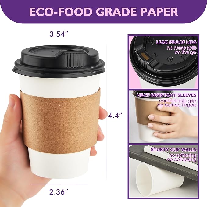12 oz 100 Pack Disposable Coffee Cups - Image 4