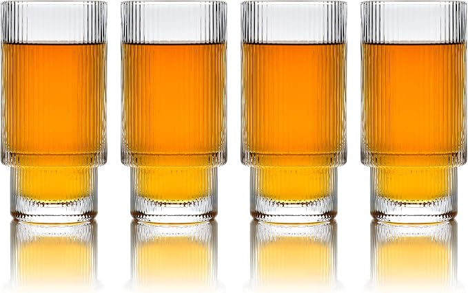 Greenline Goods Ripple Drinking Glasses - 12 oz Modern Kitchen Glassware Set by GreenlineGoods