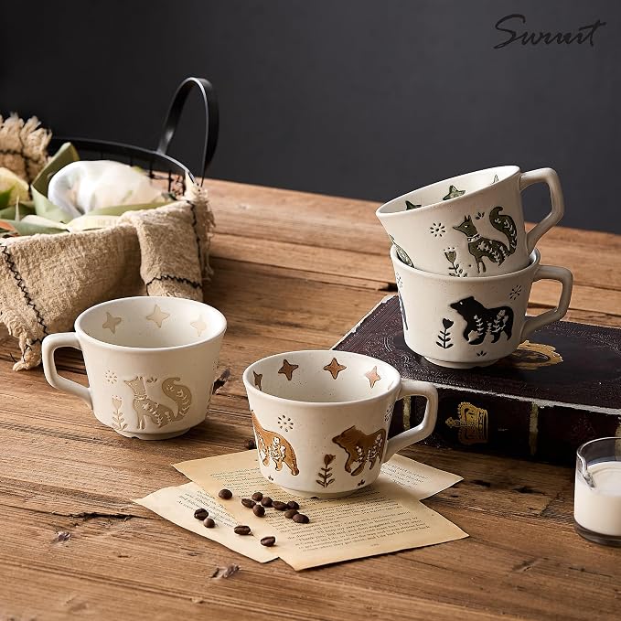 12 oz Vintage Ceramic Coffee Mug Set of 4 - Image 2