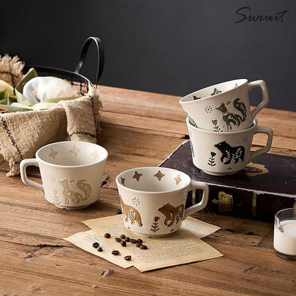 12 oz Vintage Ceramic Coffee Mug Set of 4 - Image 2