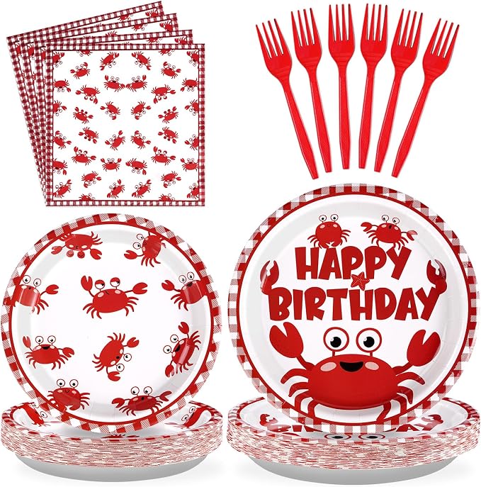 Grencian 96Pcs Crab Birthday Party Decorations, Serve 24 | Crab Plates and by Grencian