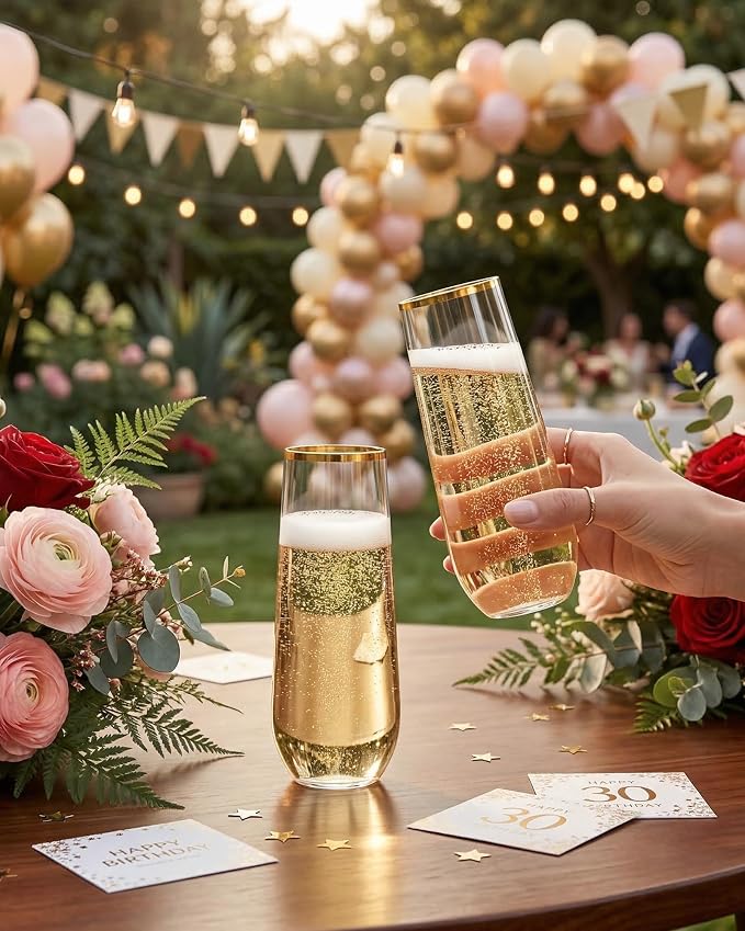 Ciaell 24 Pack Gold Plastic Champagne Flutes - Image 7