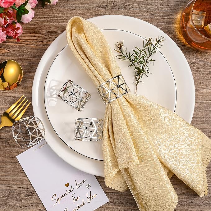 12 PCS Silver Napkin Rings Set Napkin Holders Metal Napkin Ring - Image 2
