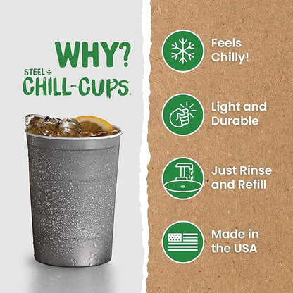16 oz. Party Cups, Perfect for Cold Drinks, Sturdy & Durable, Disposable and 100% Recyclable, Made in USA, Gray, 12 Count