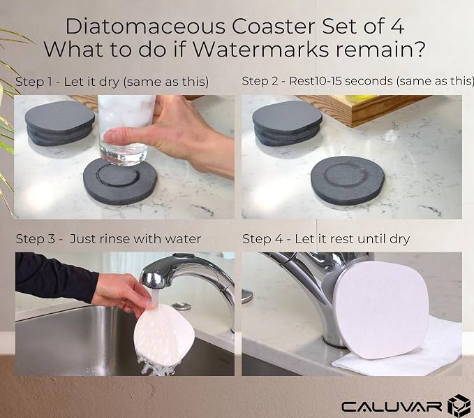 Stone Coasters Set of 4 White Sandstone, Water Absorbing Diatomaceous Earth - Image 7