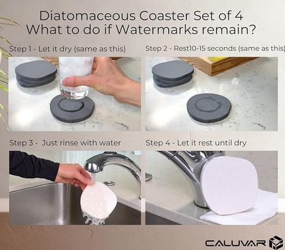 Stone Coasters Set of 4 White Sandstone, Water Absorbing Diatomaceous Earth - Image 7
