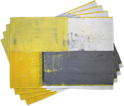 Ambesonne Grey and Yellow Place Mats Set of 4, Street Art Modern Grunge Abstract Design Squares, Washable Fabric Placemats for Dining Table, Standard Size, Charcoal Yellow