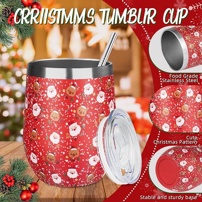 Christmas Wine Tumbler 12 oz Stainless Steel Wine Tumble Insulated Wine Tumbler - Image 3