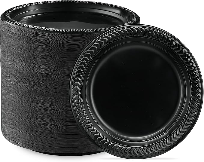 PLASTICPRO 800 PCS Black Plastic Plates Light Weight 7 Inch Plastic Dinner by PLASTICPRO