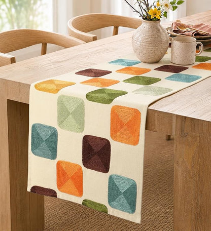 Embroidered Canvas 13"x 72" Narrow Table Runner, Mosaic | Exquisite Embroidery by MuseHaus