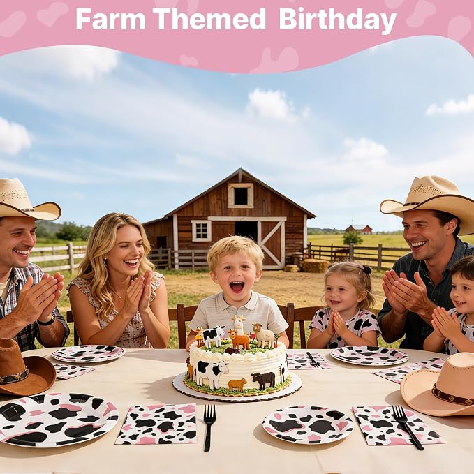 100 Pcs Disposable Pink Cow Print Tableware Set - Image 3