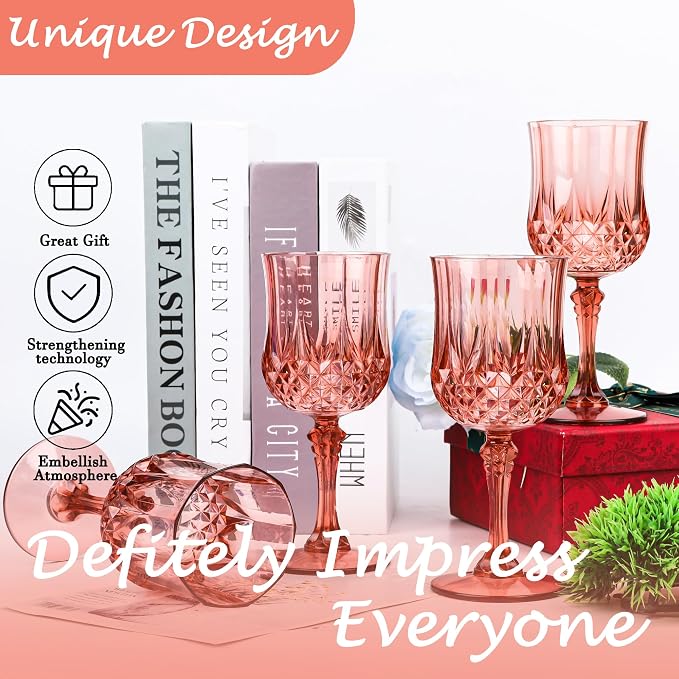 12Pack Plastic Wine Glasses, 7oz Vintage Goblets - Image 5