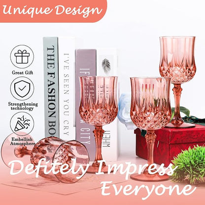 24Pack Plastic Wine Glasses, 7oz Vintage Goblets - Image 4