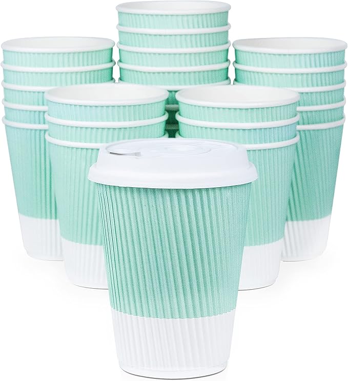 Disposable Coffee Cups With Lids - 12 oz Paper To Go Coffee Cups With by Glowcoast