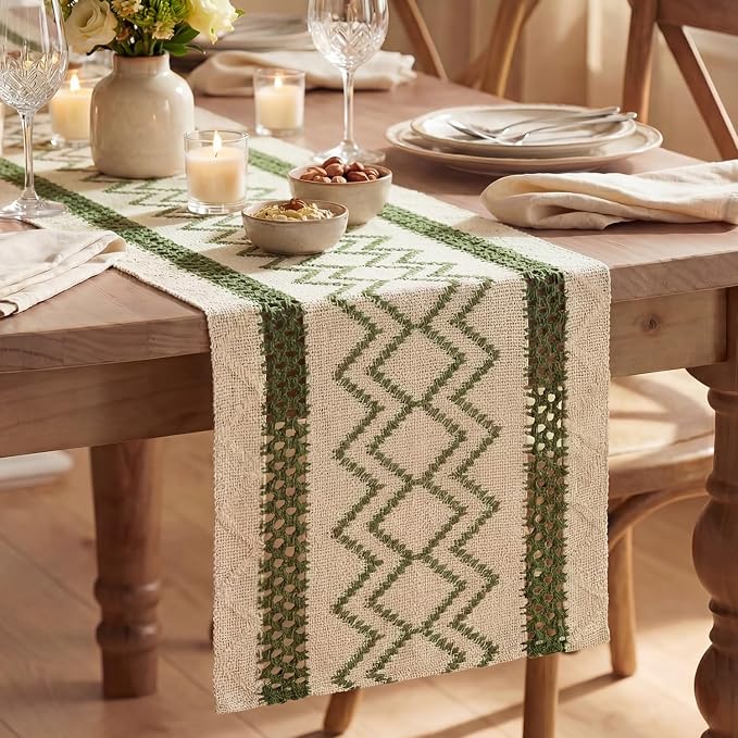 Artoid Mode Army Green Stripe Diamond Woven Table Runner 12x72 Inch | Holiday by ArtoidMode