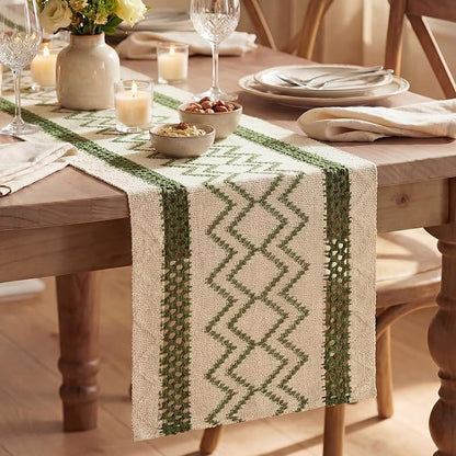 Artoid Mode Army Green Stripe Diamond Woven Table Runner 12x72 Inch | Holiday by ArtoidMode