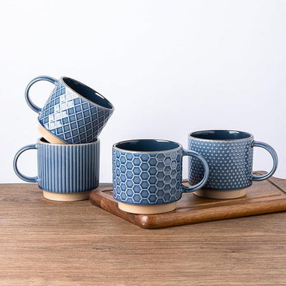 GBhome 15 OZ Stackable Coffee Mugs Set of 4, Ceramic Coffee Cups Set | 4 by GBhome