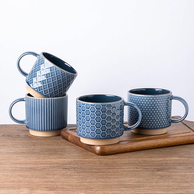 GBhome 12 OZ Stackable Coffee Mugs, Ceramic Coffee Mugs by GBhome