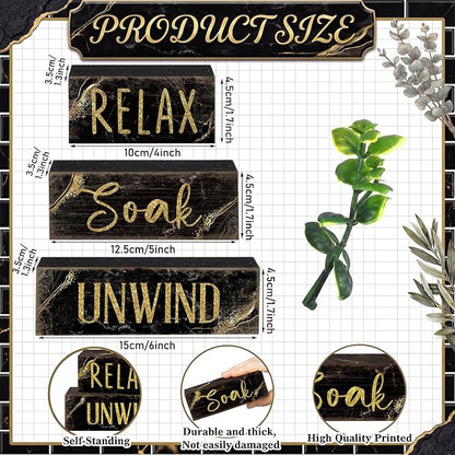 Moucuny 4 Pcs Black and Gold Bathroom Shelf Decor Sign Farmhouse Bathroom Decor - Image 2