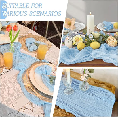 3 Pack Baby Blue Cheesecloth Table Runner 17x108 Inch Semi Sheer Boho Gauze - Image 5