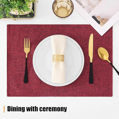 Homaxy Cloths Placemats for Dining Table Set of 4, Heat Resistant Washable Cotton Linen Blend Table Mats, Easy to Clean Place Mats for Indoor Outdoor Party Kitchen Decoration, 13" x 19", Red