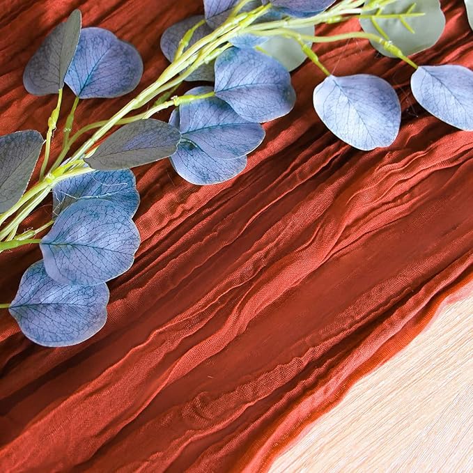 6Pcs Terracotta Cheesecloth Table Runner Rust Boho Fall Decoration | 35x120 - Image 3