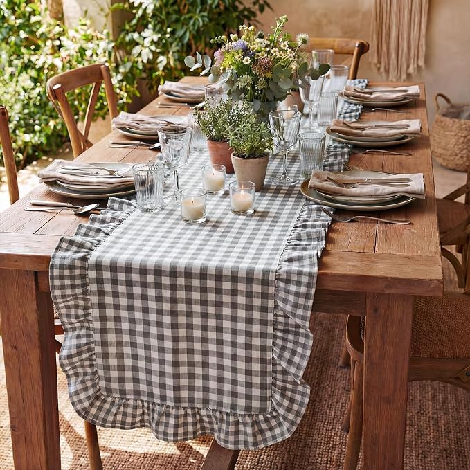 HunnmingRe 1 Pc Gingham Table Runner Light Grey, 72 X 13.8 Inch | Cotton - Image 7