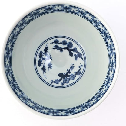 Japanese Blue and White Floral Porcelain Rice Bowl Set, 4.5 inch Small Decorative Japanese Bowl, Vintage-Style Asian Tableware, 2-Piece Porcelain Rice Bowls for Serving Rice or Side Dishes