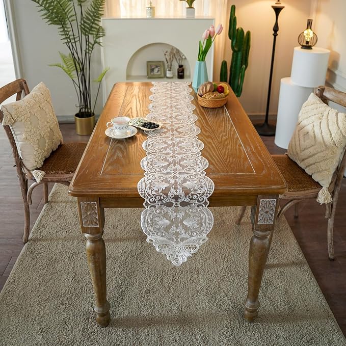 ARTABLE Off White Lace Table Runner Macrame Dresser Scarf Modern 10x47Inch | - Image 4