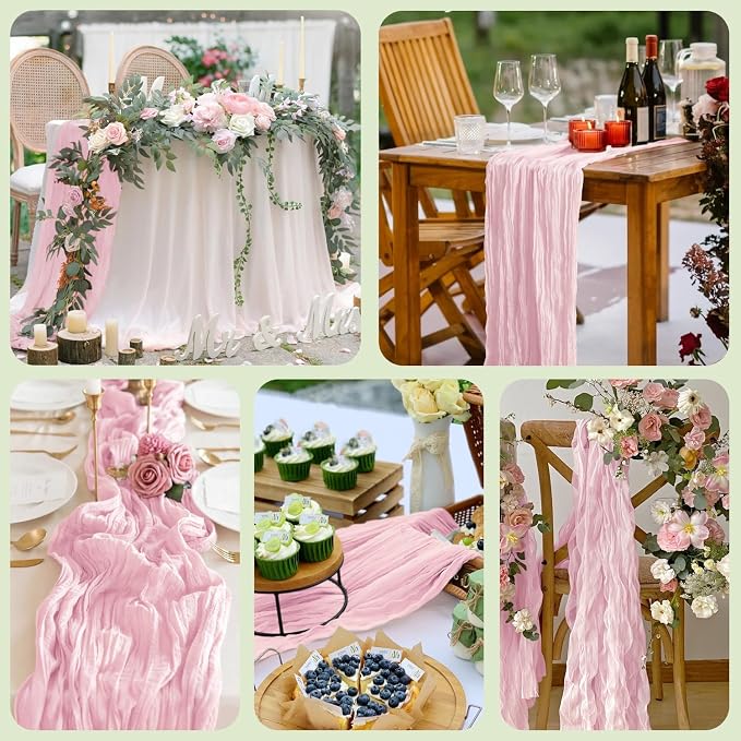 Cheesecloth Table Runner 10FT 12Pcs Blushing Pink Boho Gauze Runners | Cheese - Image 7