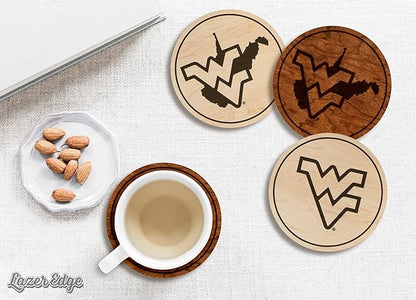 LazerEdge West Virginia Mountaineers Wooden Coaster Set - Cherry Wood - Officially Licensed Product - 4-Pack