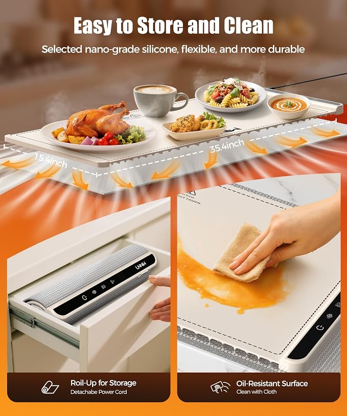 Warming Mat for Food, 36x15 Inch, Off White, Fast Heat, Child Lock | Includes - Image 5