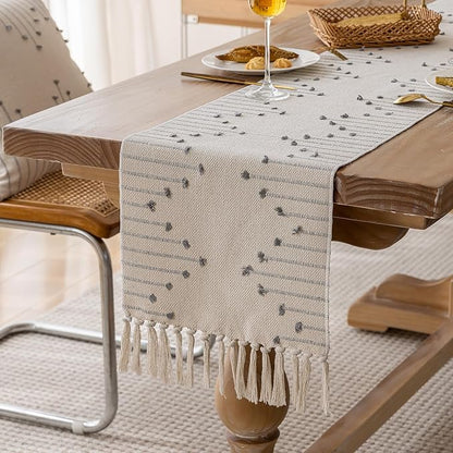 Joyfol Day Boho Table Runner, Farmhouse Stripe Cotton Table Runners by JoyfolDay