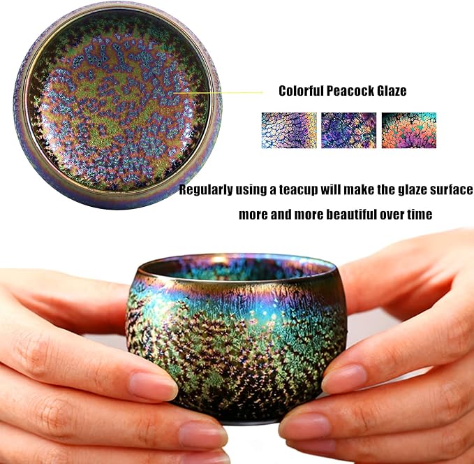 Jianzhan Ceramic Tea Cup with Peacock Glaze, 6.5 oz | Chinese Style, - Image 4