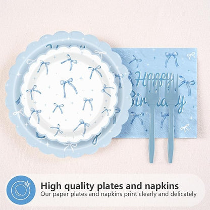 96 Pcs Blue Bow 1st Birthday Party Decoration, Serves 24 | Blue White Bow 1st - Image 2