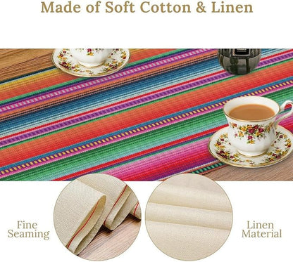 YCness Mexican Striped Table Runner Mexican Poncho Pattern Traditional National - Image 7