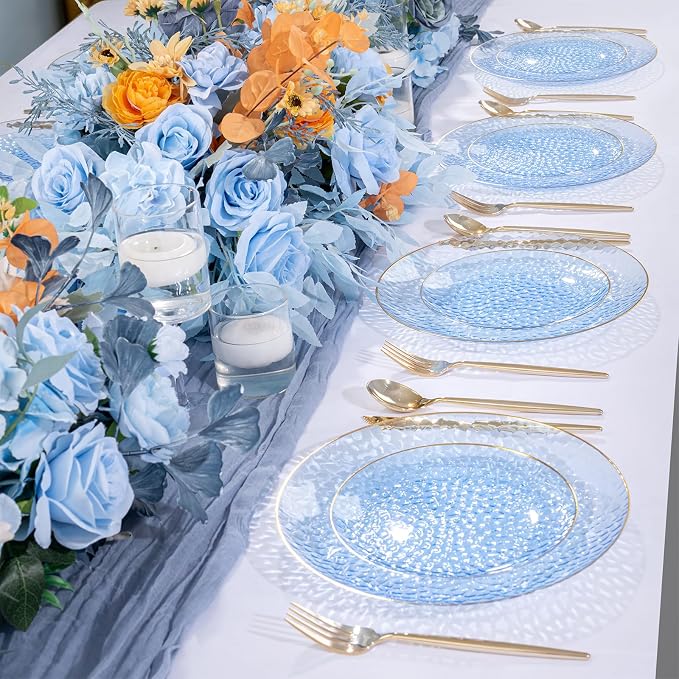 Rubtlamp 100 Pcs Blue Plastic Plates, 10 inch Clear Blue Dinner Plates - Image 7