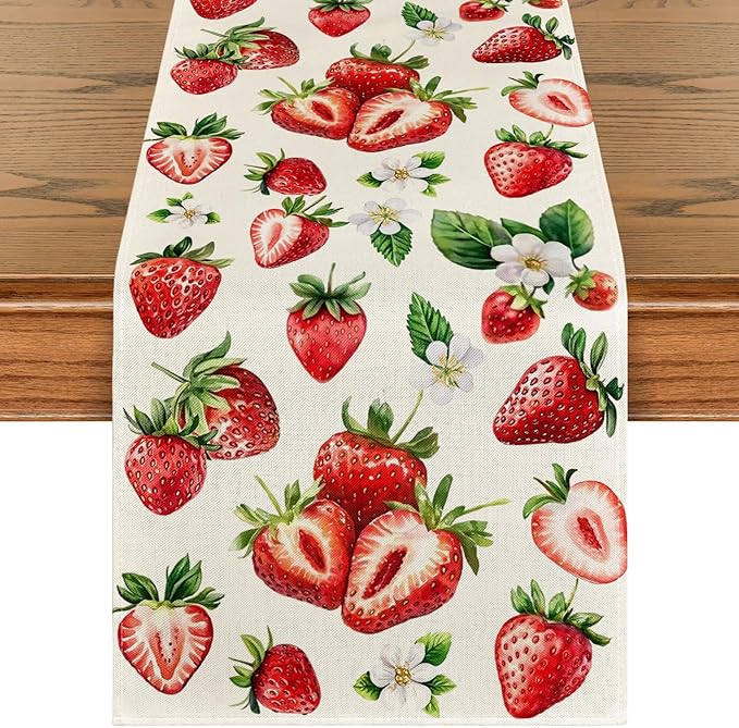 Artoid Mode Strawberry Wildflowers Fruit Spring Summer Table Runner, Seasonal by ArtoidMode