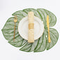 Evevda Green Leaf Shaped Vinyl Placemats for Dinner Table Set of 8 Plastic Green Place Mats Wipeable 8Pcs Table Mats for Wedding Annersary Dinner Table Decoration Mats