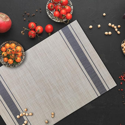 Placemats Set of 4 Vinyl Washable Blue Placemats, 18"x12" Wipeable Heat-Resistant Non-Slip Easy Clean Table Mats Ideal for Dining Table Table Runner and Outdoor (4, Blue Wide Stripe)