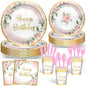 Rose Gold Party Decorations Pink Floral Birthday Plates and Napkins | 168 Pcs by AVEZANO