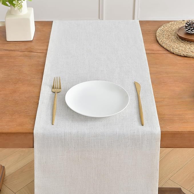 Wracra Linen Table Runner, Burlap Cream Table Runners 36 Inches Long | Rich - Image 4