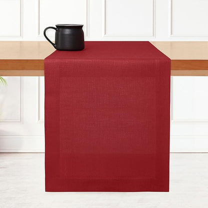 D'Moksha Homes Linen Red Table Runner 84 Inches Long - 100% Pure Linen 14 x 84 Inch Table Runner for Dining, Valentines, Spring - Machine Washable