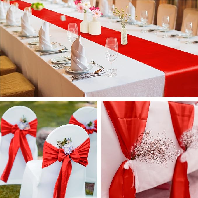 Aneco 12 Pack Satin Table Runner 12 x 108 Inch Red Long Wedding Satin Silk - Image 6
