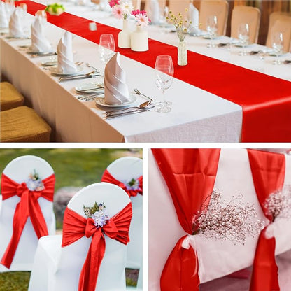 Aneco 12 Pack Satin Table Runner 12 x 108 Inch Red Long Wedding Satin Silk - Image 6