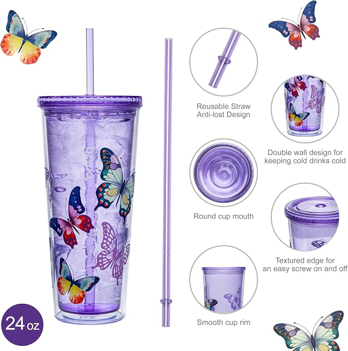bzyoo 24oz Plastic Tumbler Cup, Lid & Straw, Iced Coffee, dishwasher safe - Image 6