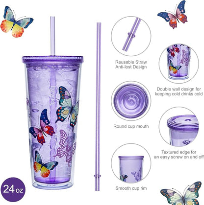 bzyoo 24oz Plastic Tumbler Cup, Lid & Straw, Iced Coffee, dishwasher safe - Image 6
