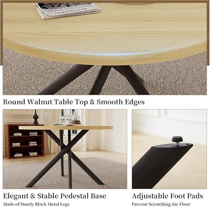 45.3 Inch Modern Round Dining Table for 4, Space-Saving Dinette with Carbon Steel Legs for Home Kitchen Apartment(Cream Table)