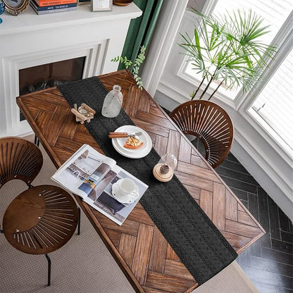 Macrame Table Runner Pure Black Boho Table Runners - Image 6