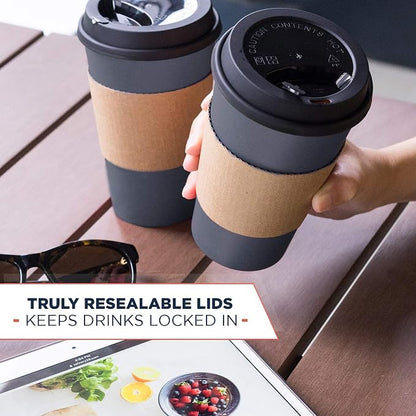 Disposable Coffee Cups With Lids - 16 oz To Go Coffee Cups With Sleeves and - Image 4